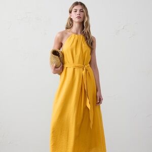 Banana Republic Pleated-Neck Midi Dress, Sz XXS, Autumn Leaves